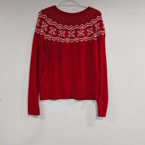 *3/$10* H&M Holiday Snowflake Raglan Sleeve Sweater Red White Size Small - Picture 2 of 4